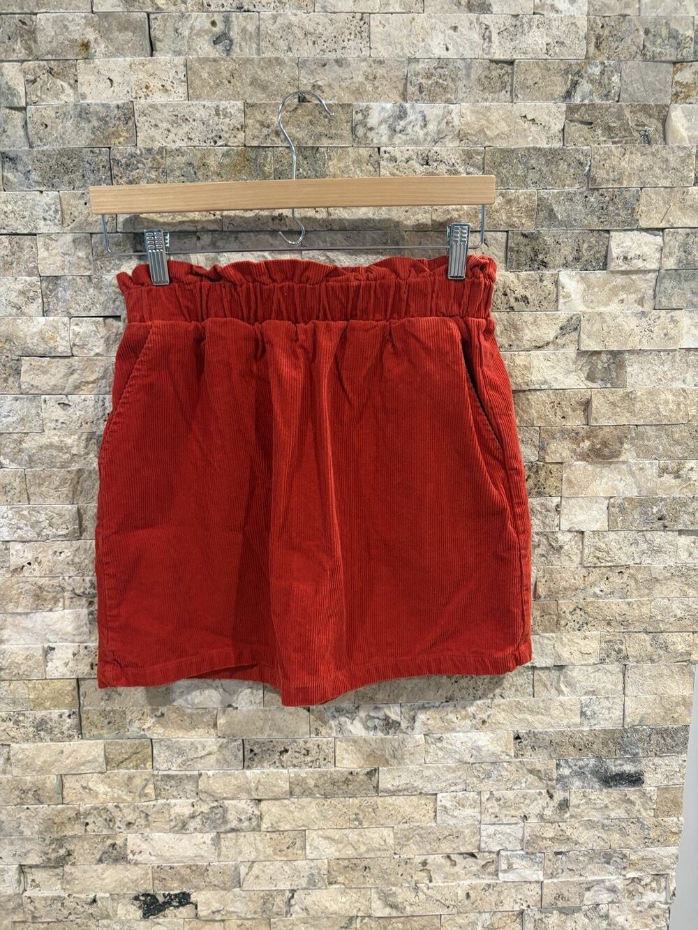 Copper Key Corduroy Mini Skirt Womens M Red Elastic Waist Pockets